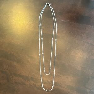 NWOT Elegant Silver-toned Double-chain Rhinestone Necklace